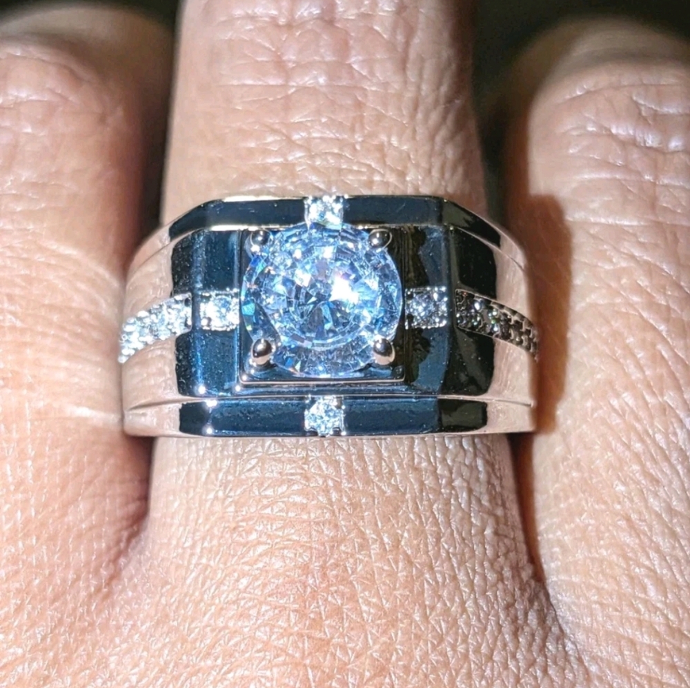 Round Cut Lab Created Diamond Men's Engagement Ring 14K White Gold Plated Sz 9